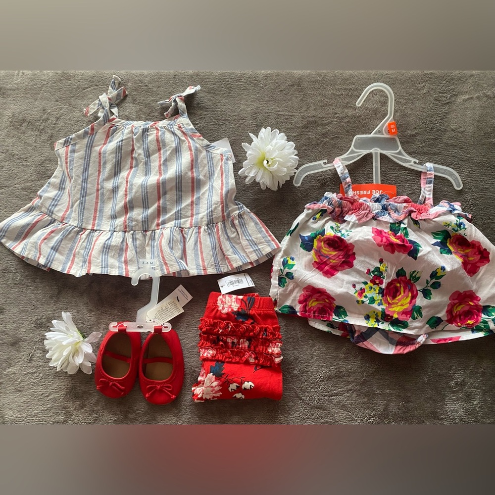 NWT Vintage OshKosh Hickory Stripe & Floral 5PC Bundle NB-6m